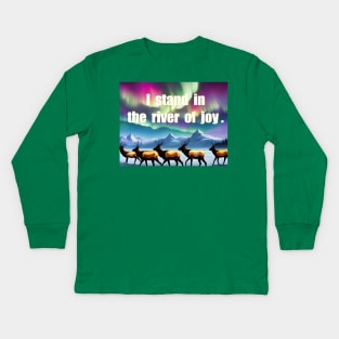 joy mantra with colorful elk tundra northern light theme Kids Long Sleeve T-Shirt